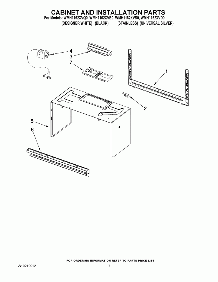 CABINET AND INSTALLATION PARTS Diagram and Parts List for WMH1162XVS0  Whirlpool Microwave