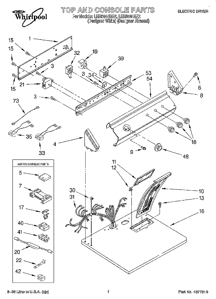 SECTION Diagram and Parts List for LER5644EQ2  Whirlpool Dryer