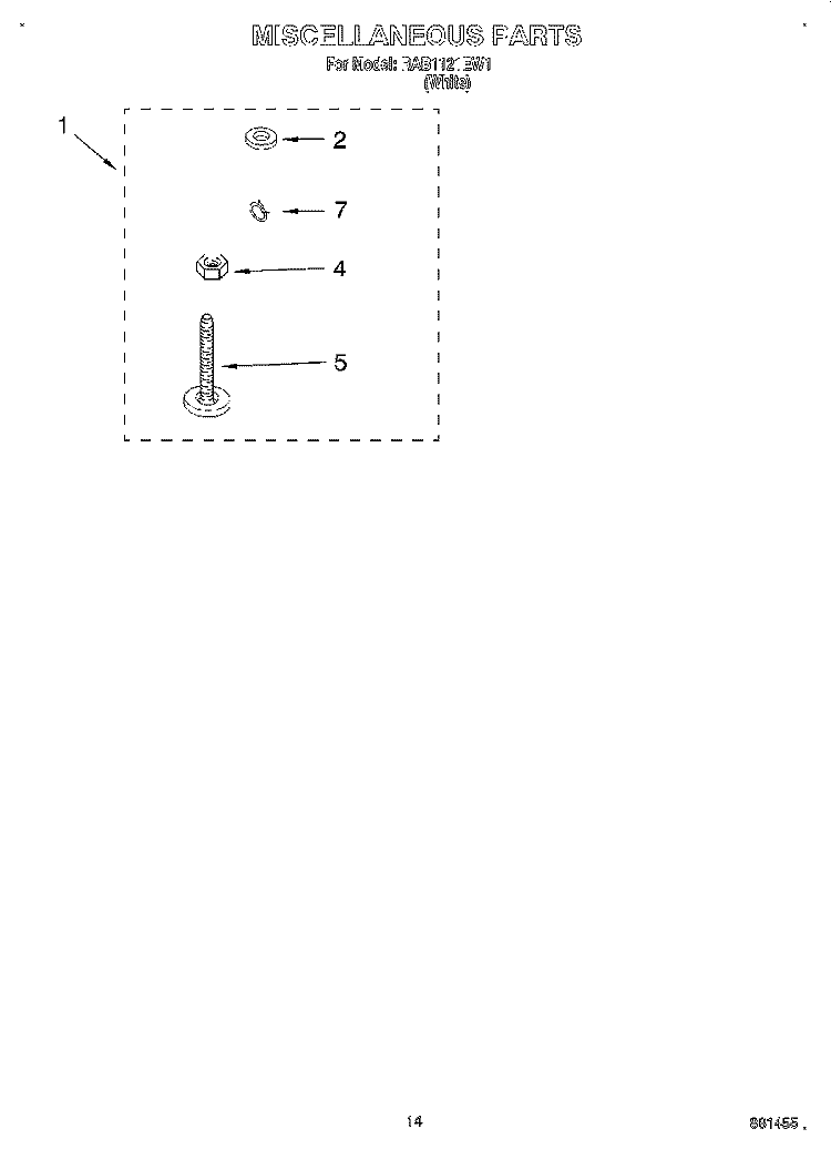MISCELLANEOUS, LIT/OPTIONAL Diagram and Parts List for RAB1121EW1  Roper Washer