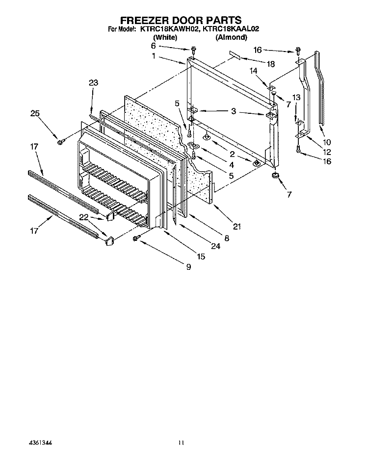 FREEZER DOOR Diagram and Parts List for KTRC18KAAL02  KitchenAid Refrigerator