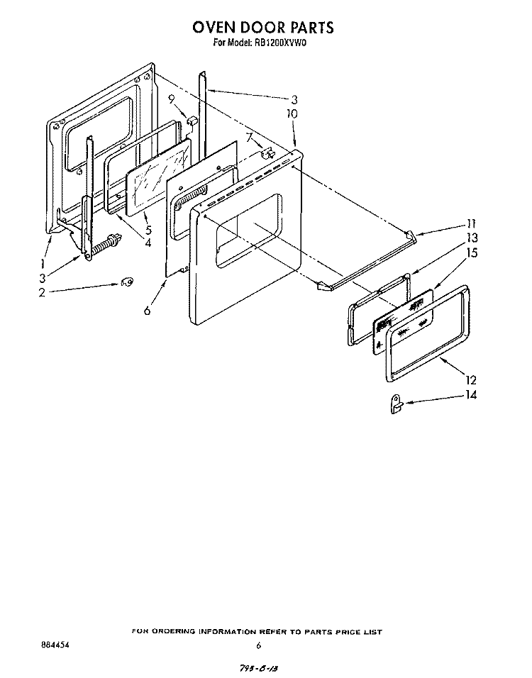 OVEN DOOR Diagram and Parts List for RB1200XVN0  Whirlpool Wall Oven