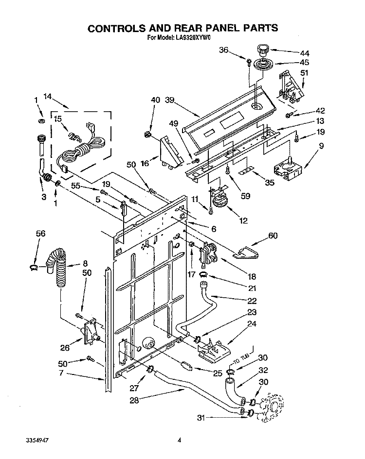 CONTROLS AND REAR PANEL Diagram and Parts List for LA9320XYW0  Whirlpool Washer