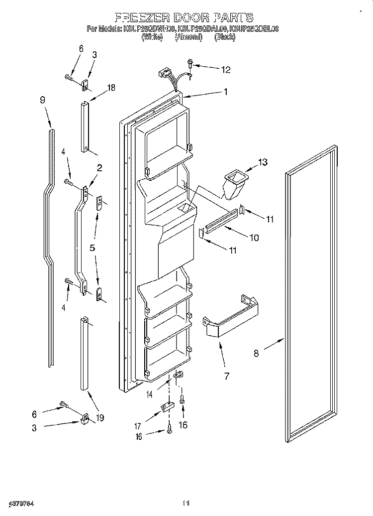 FREEZER DOOR Diagram and Parts List for KSUP25QDAL00  KitchenAid Refrigerator