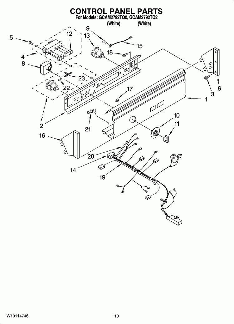 CONTROL PANEL PARTS Diagram and Parts List for GCAM2792TQ2  Whirlpool Washer