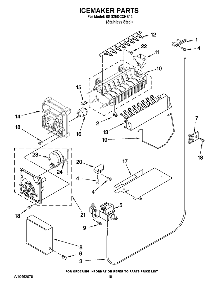 ICEMAKER PARTS Diagram and Parts List for 6GD25DCXHS14  Whirlpool Refrigerator