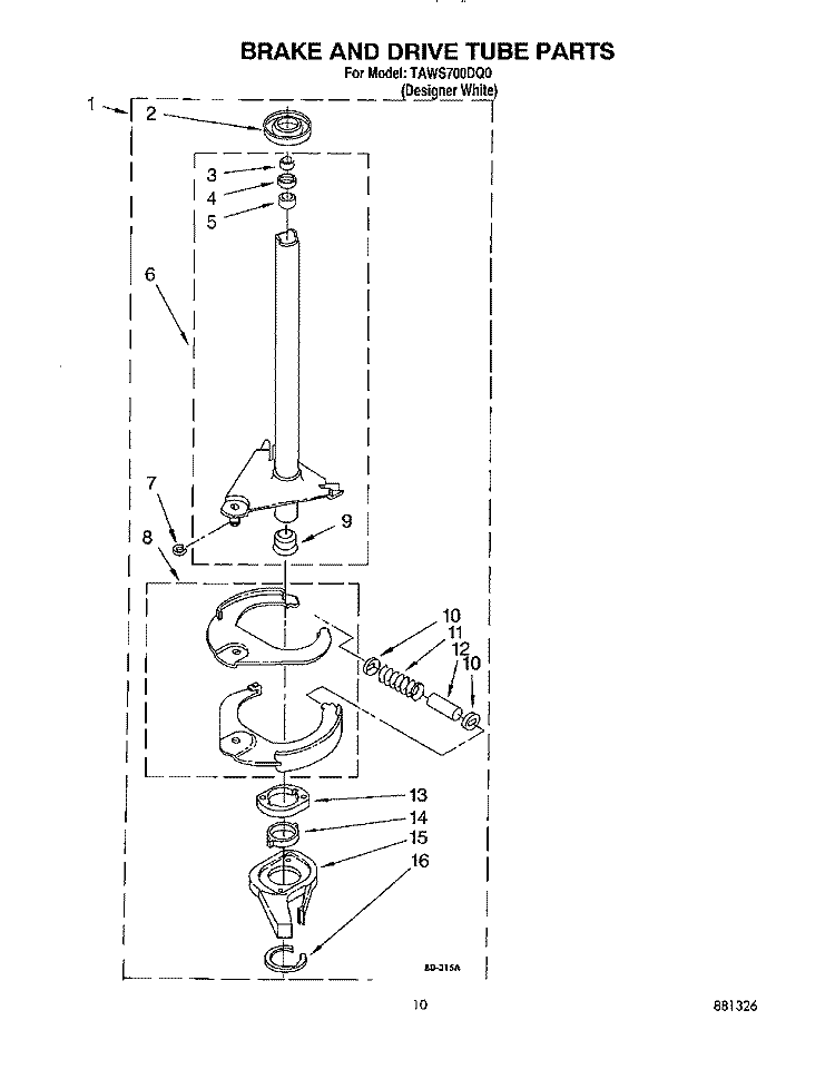 BRAKE AND DRIVE TUBE Diagram and Parts List for TAWS700DQ0  Estate Washer