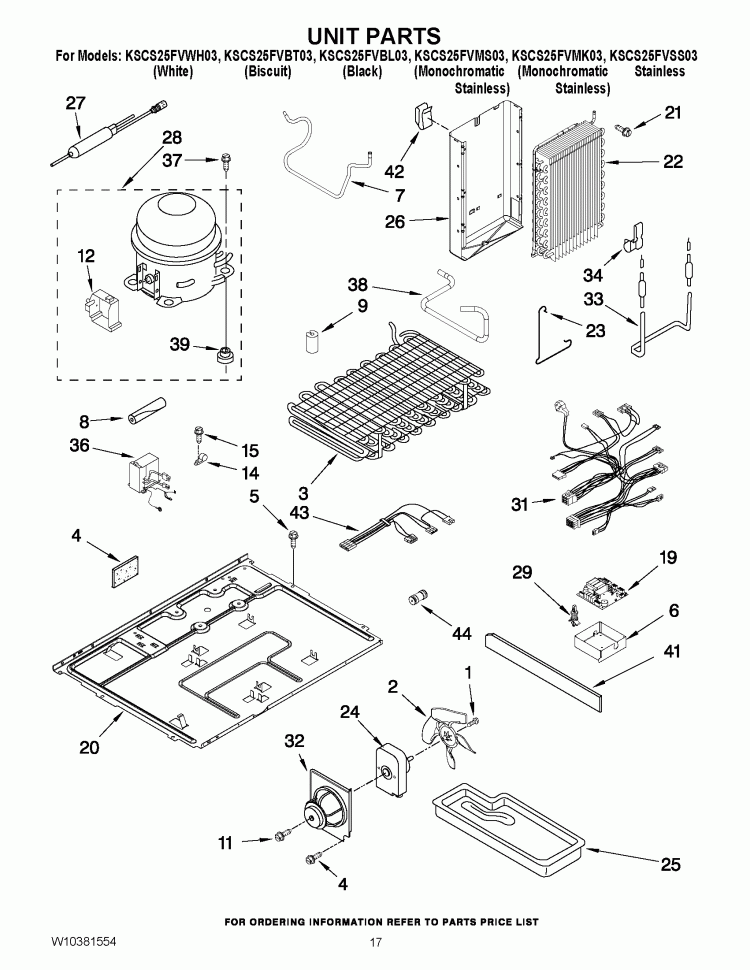 UNIT PARTS Diagram and Parts List for KSCS25FVBL03  KitchenAid Refrigerator