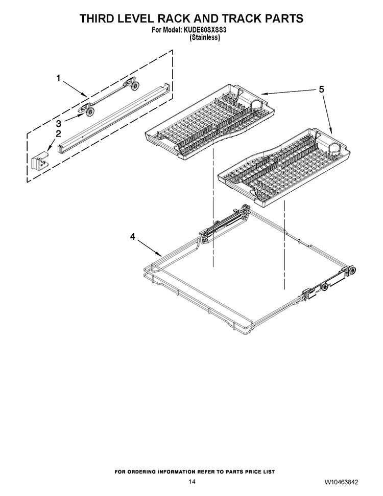 THIRD LEVEL RACK AND TRACK PARTS Diagram and Parts List for KUDE60SXSS3  KitchenAid Dishwasher