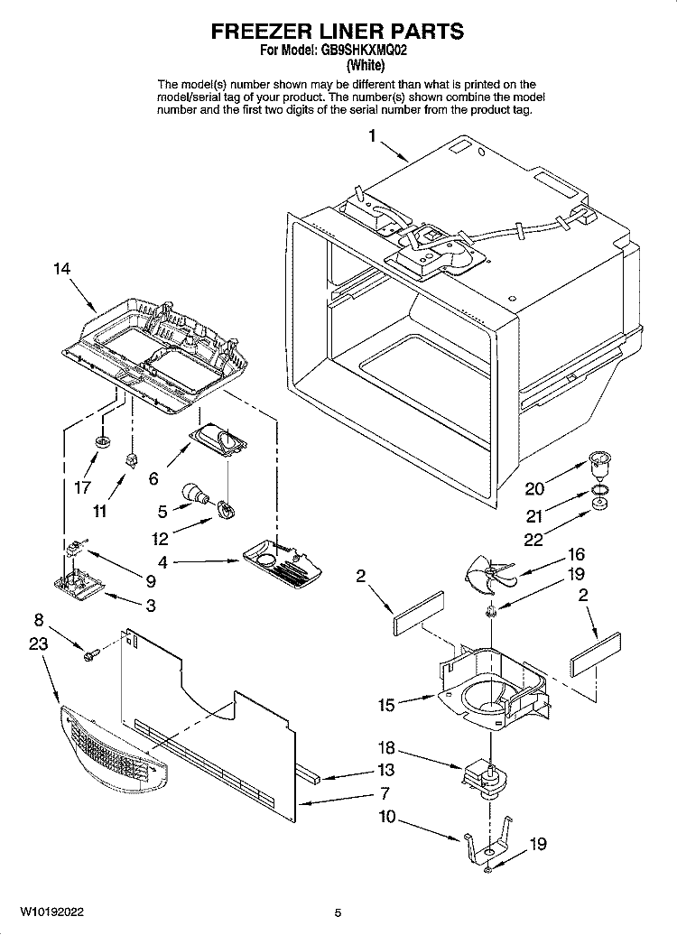 FREEZER LINER PARTS Diagram and Parts List for GB9SHKXMQ02  Whirlpool Refrigerator