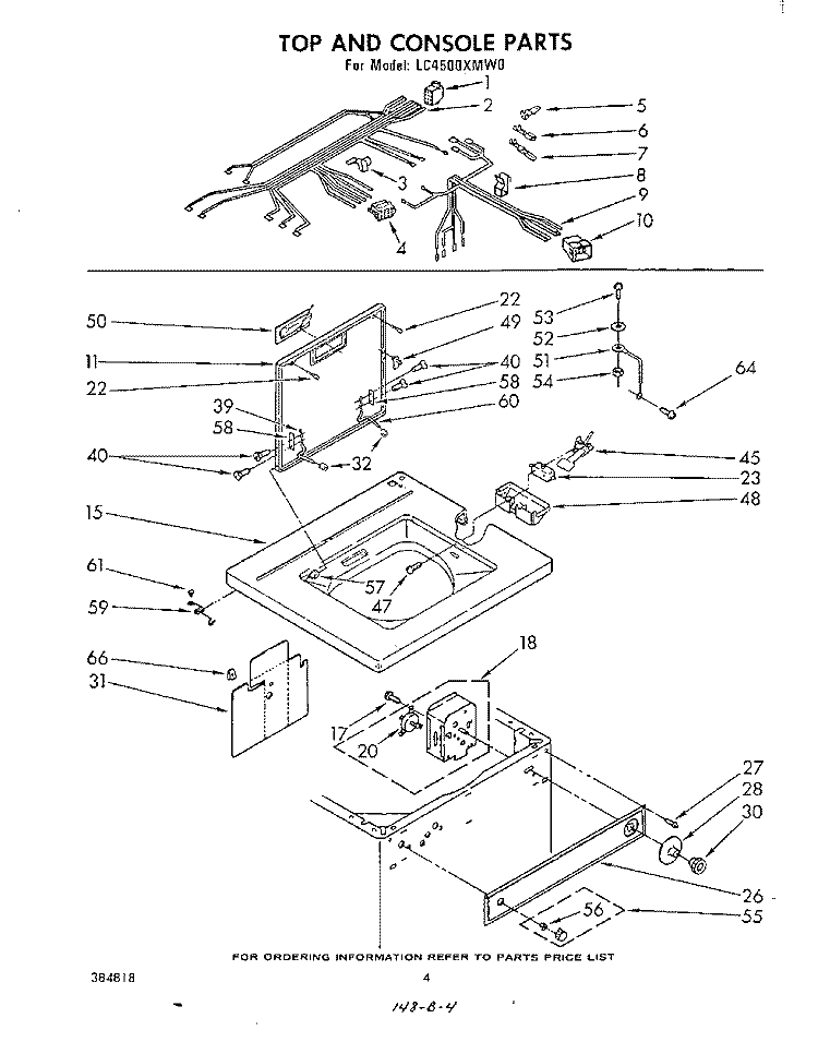 TOP AND CONSOLE Diagram and Parts List for LC4500XMW0  Whirlpool Washer