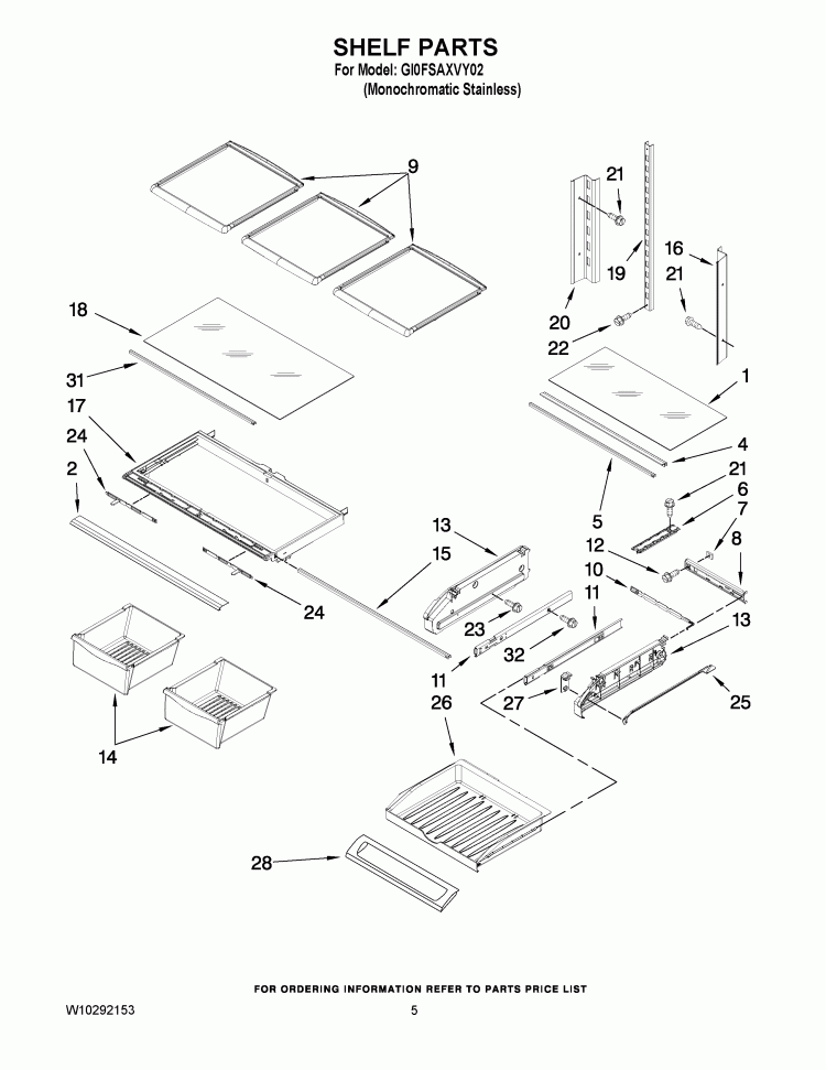 SHELF PARTS Diagram and Parts List for GI0FSAXVY02  Whirlpool Refrigerator