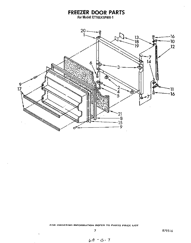 FREEZER DOOR Diagram and Parts List for ET16EK1PWR1  Whirlpool Refrigerator