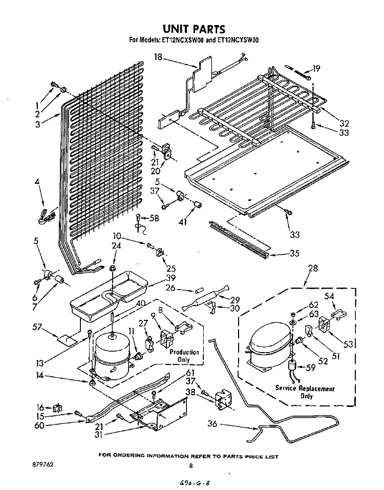 UNIT Diagram and Parts List for ET12NCXSW00  Whirlpool Refrigerator
