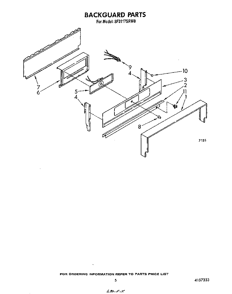 BACKGUARD Diagram and Parts List for SF3117SRW0  Whirlpool Range