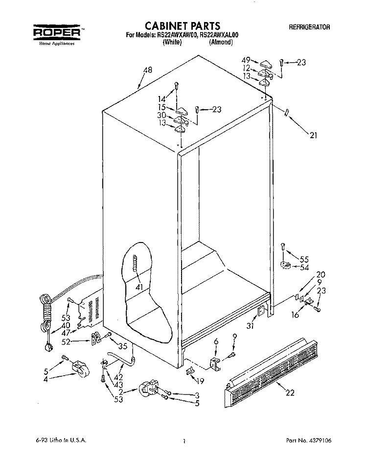 CABINET Diagram and Parts List for RS22AWXAL00  Roper Refrigerator