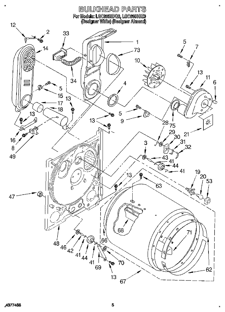 BULKHEAD Diagram and Parts List for LGC8858DZ0  Whirlpool Dryer