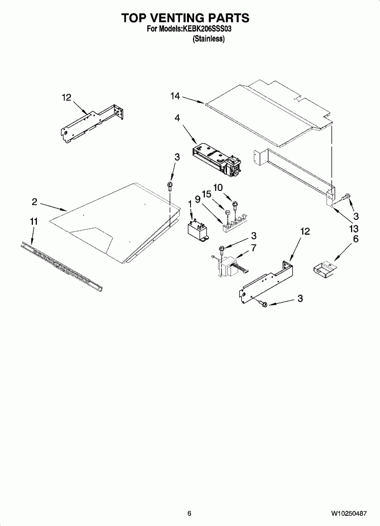 TOP VENTING PARTS, OPTIONAL PARTS Diagram and Parts List for KEBK206SSS03  KitchenAid Wall Oven