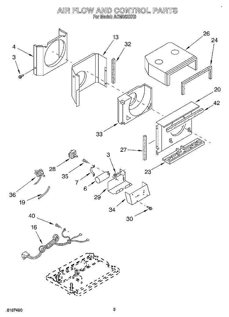 AIRFLOW AND CONTROL Diagram and Parts List for ACM062XK0  Whirlpool Air Conditioner