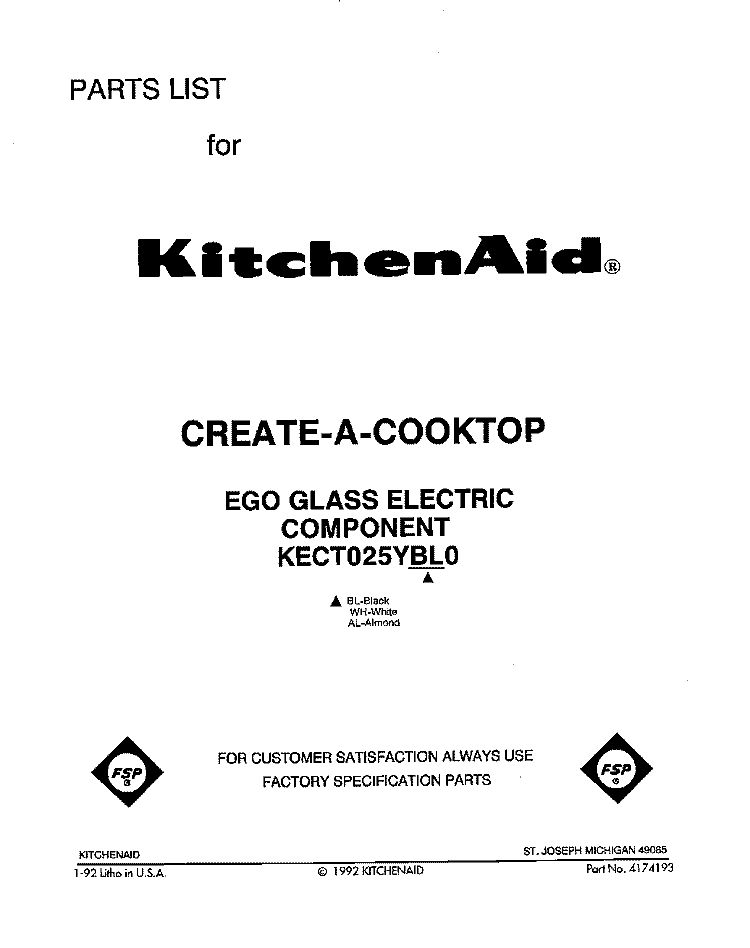 SECTION Diagram and Parts List for KECT025YWH0  KitchenAid Cooktop