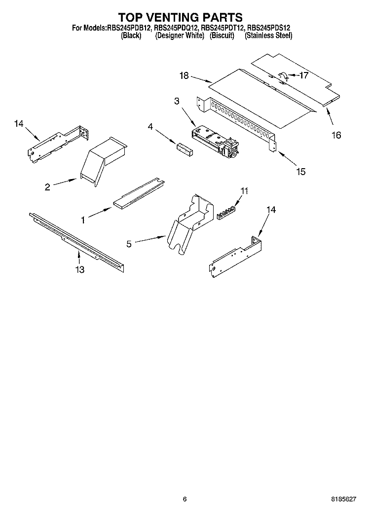 TOP VENTING Diagram and Parts List for RBS245PDT12  Whirlpool Wall Oven