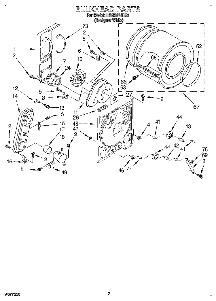BULKHEAD Diagram and Parts List for LGR3624DQ1  Whirlpool Dryer