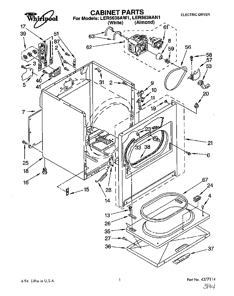 SECTION Diagram and Parts List for LER5638AN1  Whirlpool Dryer