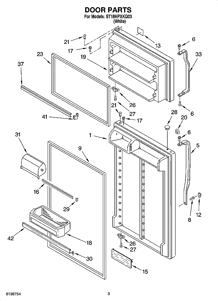DOOR PARTS Diagram and Parts List for ST18HPXKQ03  Whirlpool Refrigerator