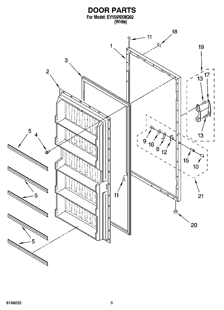DOOR PARTS Diagram and Parts List for EV150NXMQ02  Whirlpool Freezer