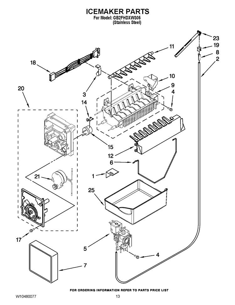ICEMAKER PARTS Diagram and Parts List for GB2FHDXWS05  Whirlpool Refrigerator
