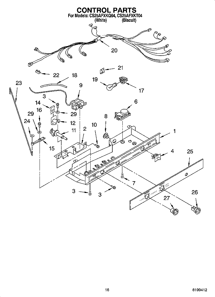 CONTROL PARTS Diagram and Parts List for CS25AFXKT04  Crosley Refrigerator