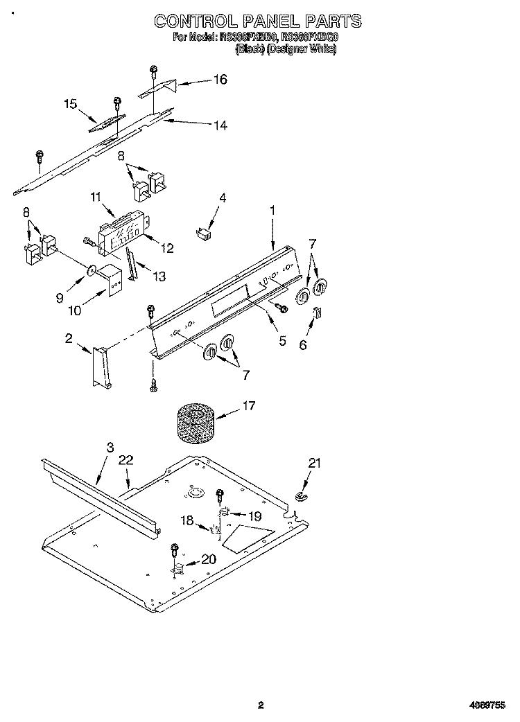 CONTROL PANEL Diagram and Parts List for RS386PXBB0  Whirlpool Range