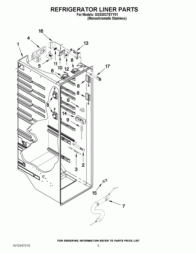REFRIGERATOR LINER PARTS Diagram and Parts List for GSS30C7EYY01  Whirlpool Refrigerator