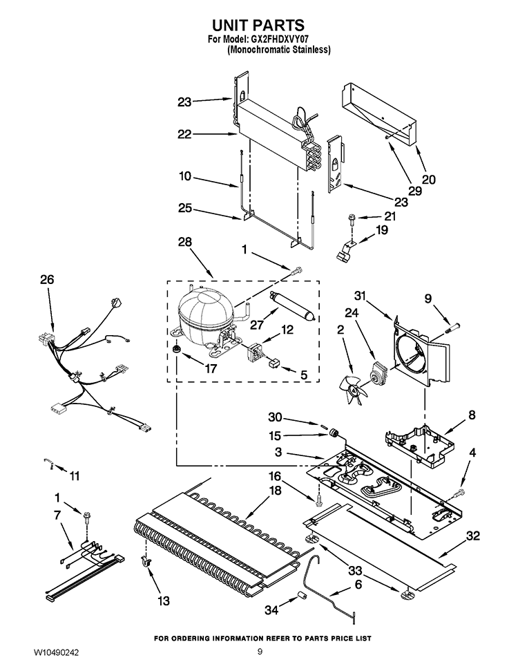 UNIT PARTS Diagram and Parts List for GX2FHDXVY07  Whirlpool Refrigerator