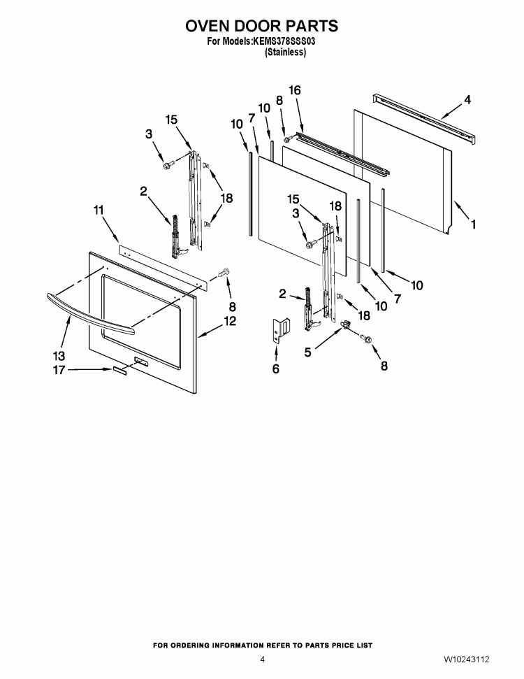 OVEN DOOR PARTS Diagram and Parts List for KEMS378SSS03  KitchenAid Microwave Oven Combo