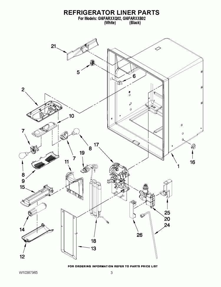 REFRIGERATOR LINER PARTS Diagram and Parts List for GI6FARXXB02  Whirlpool Refrigerator