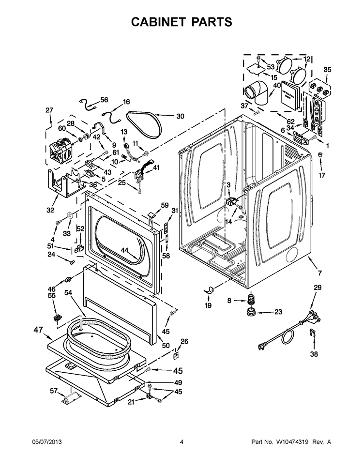 CABINET PARTS Diagram and Parts List for YQCEM2733BQ0  Whirlpool Dryer