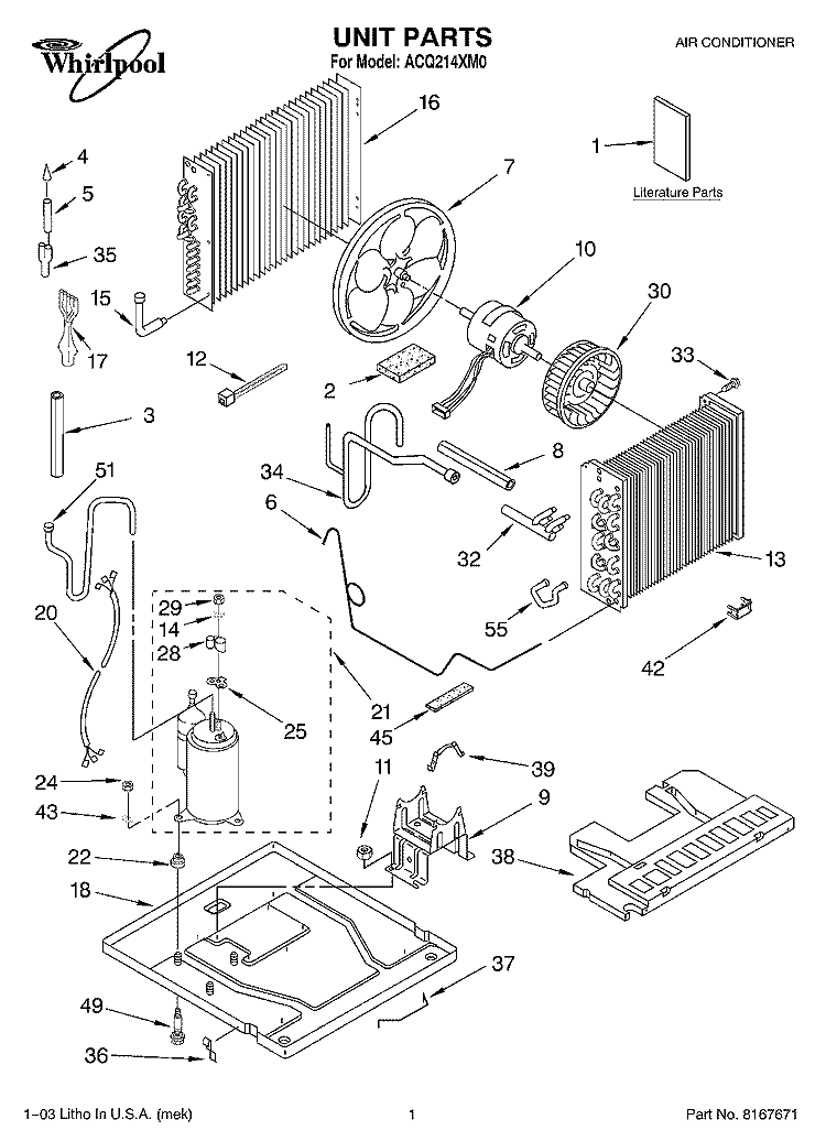 UNIT PARTS Diagram and Parts List for ACQ214XM0  Whirlpool Air Conditioner
