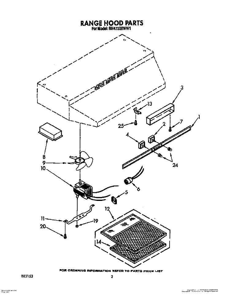 SECTION Diagram and Parts List for RH4730XWB1  Whirlpool Range Hood