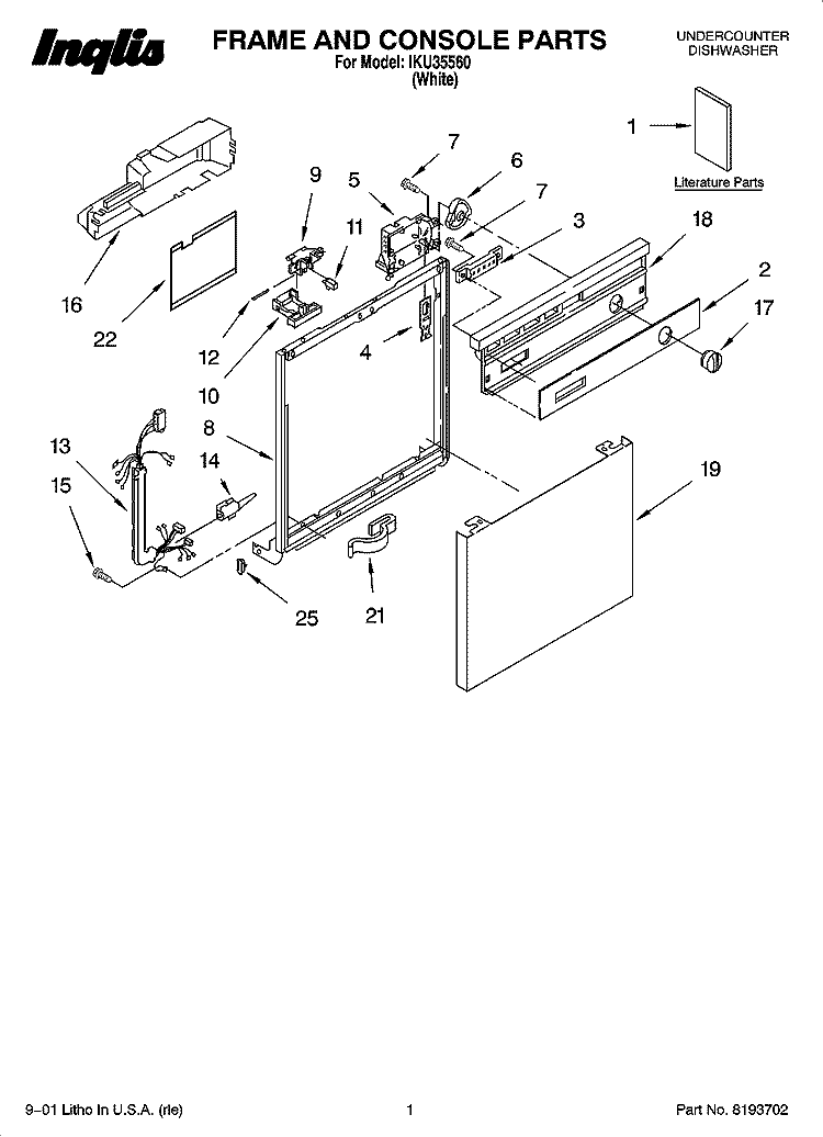 FRAME AND CONSOLE PARTS Diagram and Parts List for IKU35560  Inglis Dishwasher