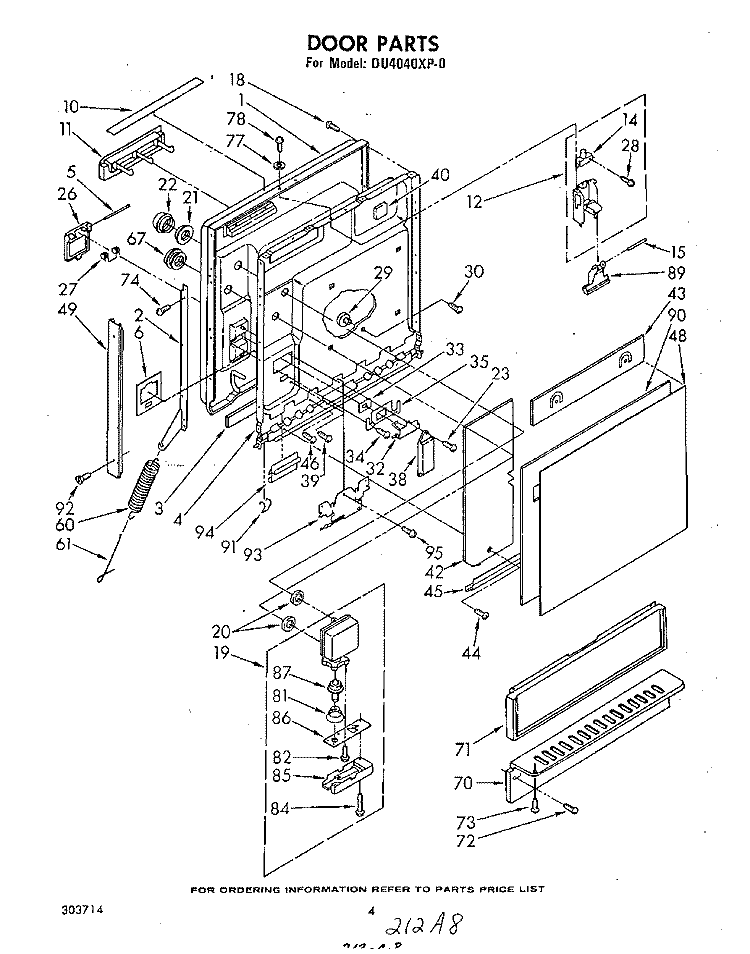DOOR Diagram and Parts List for DU4040XP0  Whirlpool Dishwasher