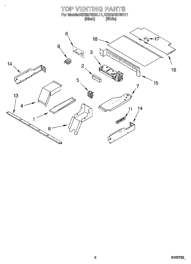 TOP VENTING, OPTIONAL Diagram and Parts List for KEBI276DBL11  KitchenAid Wall Oven