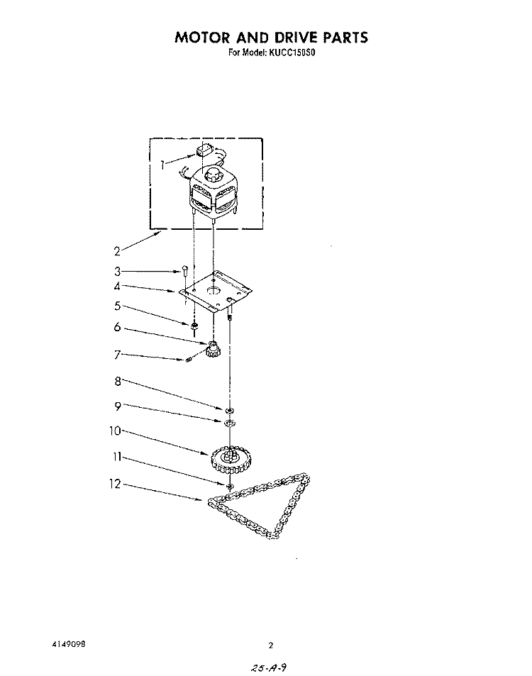 MOTOR AND DRIVE Diagram and Parts List for KUCC150S0  KitchenAid Trash Compactor