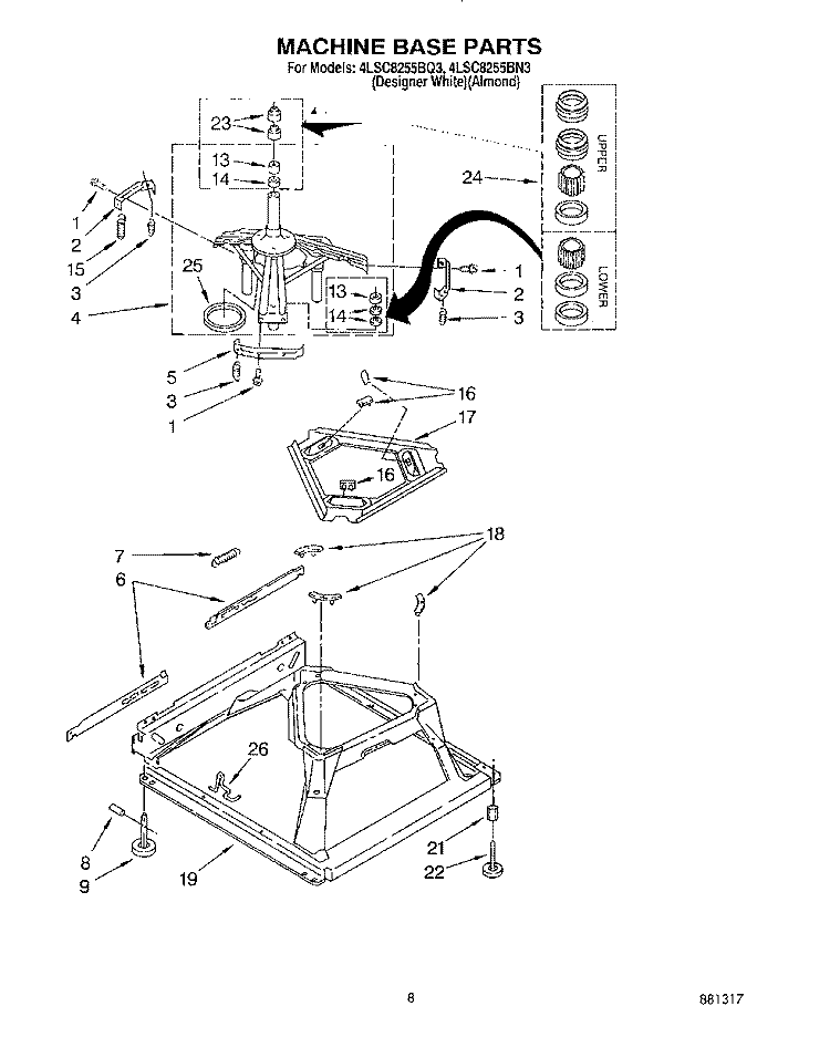 MACHINE BASE Diagram and Parts List for 4LSC8255BQ3  Whirlpool Washer
