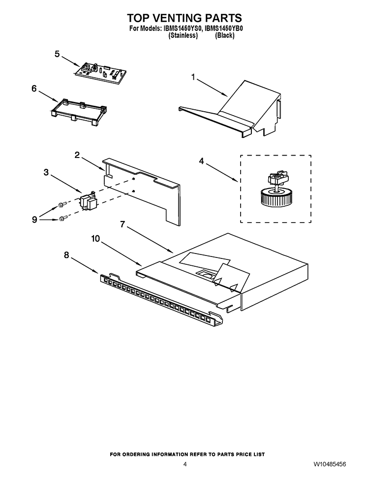 TOP VENTING PARTS Diagram and Parts List for IBMS1450YB0  Whirlpool Microwave