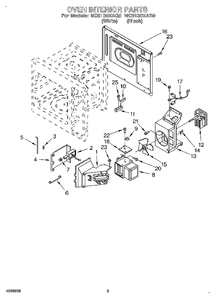 OVEN INTERIOR Diagram and Parts List for MC8130XAB0  Whirlpool Wall Oven