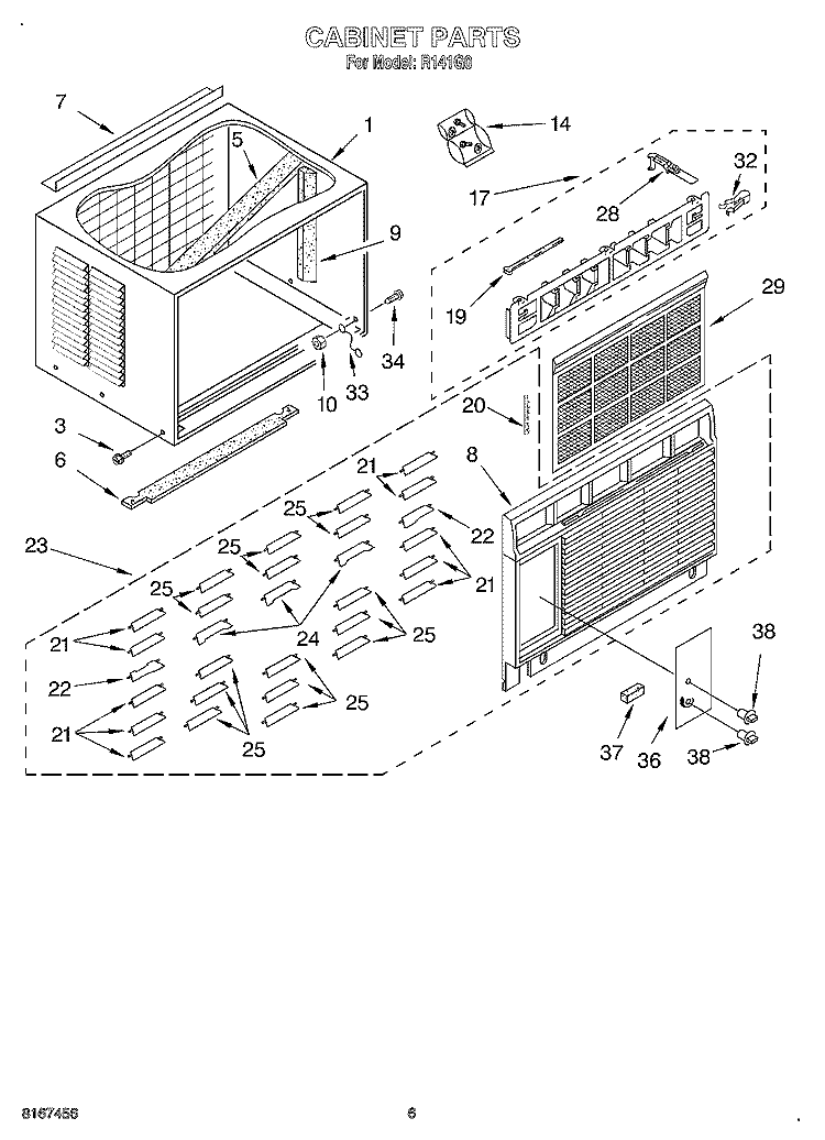 CABINET Diagram and Parts List for R141G0  Whirlpool Air Conditioner