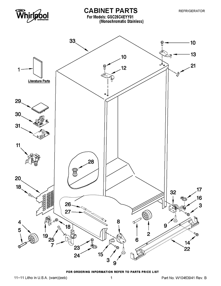 CABINET PARTS Diagram and Parts List for GSC25C4EYY01  Whirlpool Refrigerator