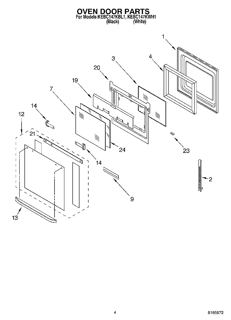 OVEN DOOR Diagram and Parts List for KEBC147KBL1  KitchenAid Range