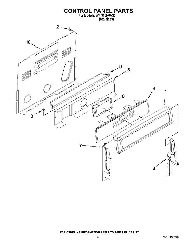 CONTROL PANEL PARTS Diagram and Parts List for WFI910H0AS0  Whirlpool Range