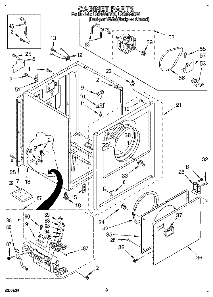 CABINET Diagram and Parts List for LGR4634DQ0  Whirlpool Dryer